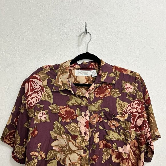 VTG 90s Royal Wear Purple Multicolored Floral 100% Blouse Shirt Size M Button Up - Picture 2 of 9